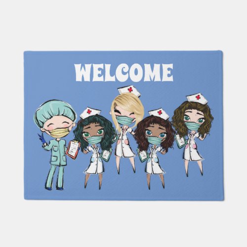 Nurse Doctor illustration welcome hospital clinic Doormat