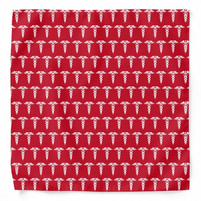 Nurse Doctor Medical Caduceus Pattern Custom Red Bandana (Front)