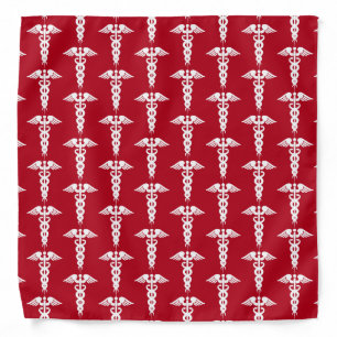 Nurse Doctor Medical Caduceus Pattern Red White Bandana