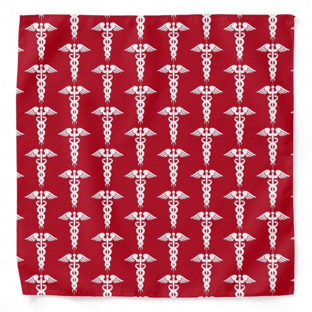 Nurse Doctor Medical Caduceus Pattern Red White Bandana (Front)
