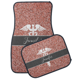 Nurse Doctor Medical Caduceus Pink Glitter Sparkle Car Floor Mat