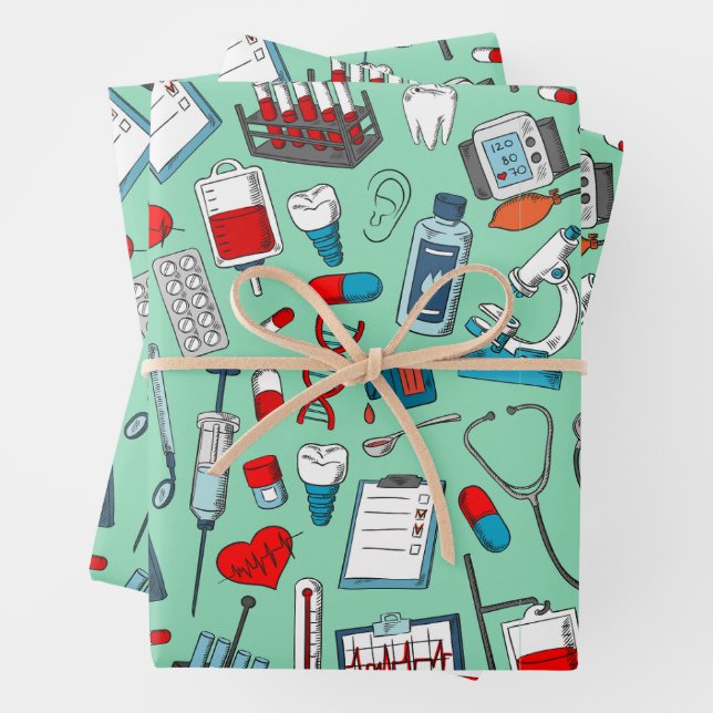 Nurse, Doctor, Medical Professional Themed Wrapping Paper Sheets (In situ)