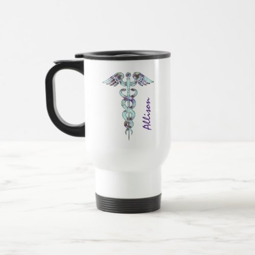Nurse Doctor Medical Purple Caduceus Personalized Travel Mug