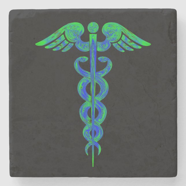 Nurse Doctor Symbol Caduceus Black Blue Medical Stone Coaster (Front)