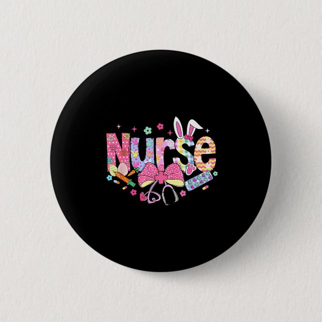 Nurse Easter Day Cute Coquette Stethoscope Nursing Button (Front)