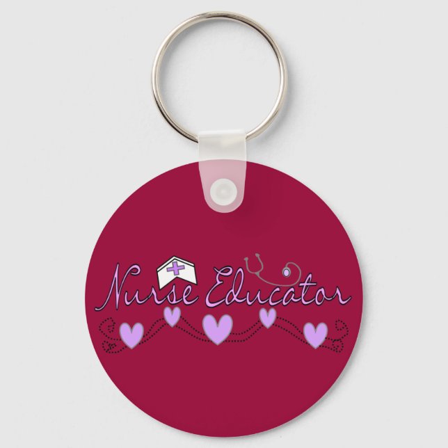 Nurse Educator Pink Hearts Design Keychain (Front)
