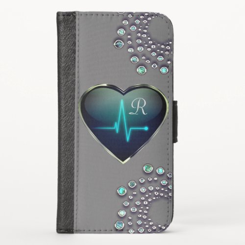 Nurse EKG heart and jewel iPhone XS Wallet Case