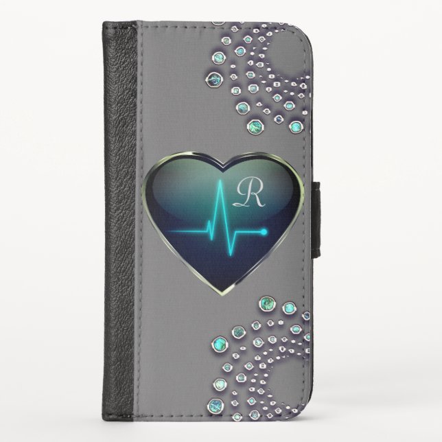 Nurse EKG heart and jewel iPhone Wallet Case (Front)