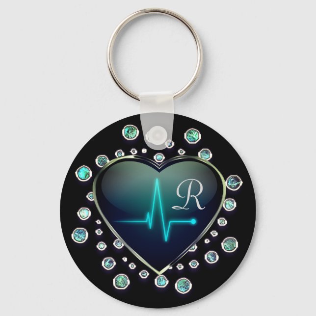 Nurse EKG heart and jewel Keychain (Front)