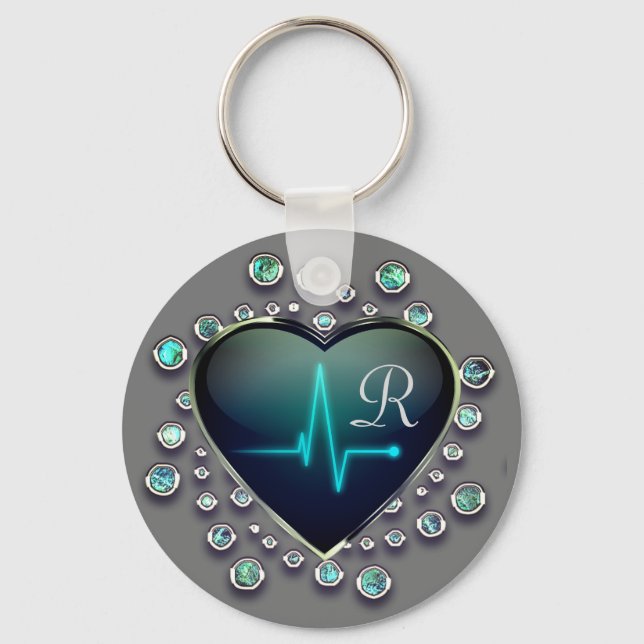 Nurse EKG heart and jewel Keychain (Front)