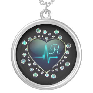 Nurse EKG heart and jewel necklace