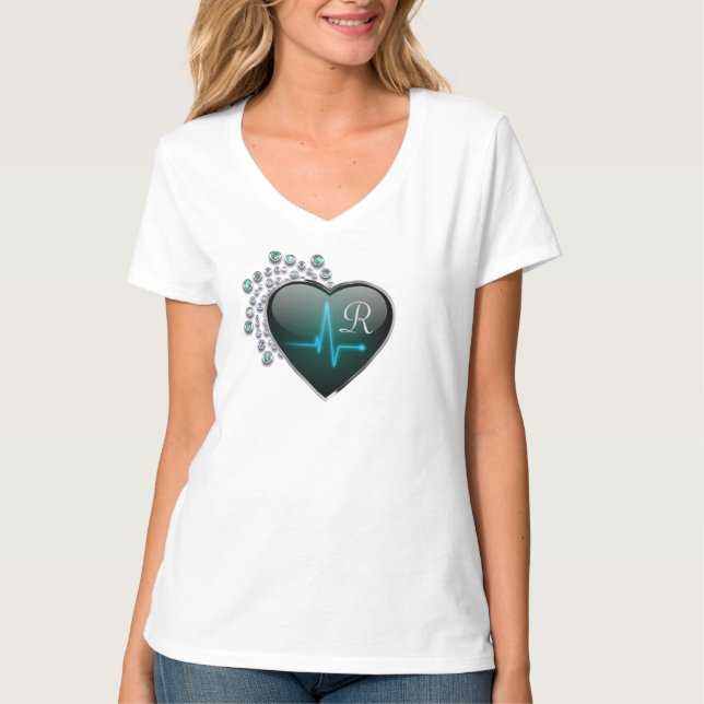 Nurse EKG heart jewel medical  T-Shirt (Front)