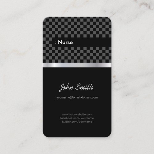 Nurse - Elegant Black Checkered Business Card Templates