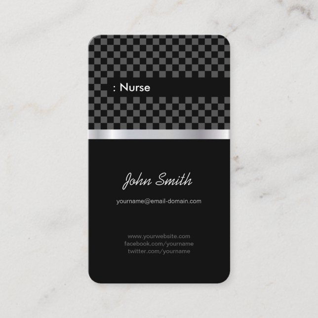 Nurse - Elegant Black Checkered Business Card (Front)