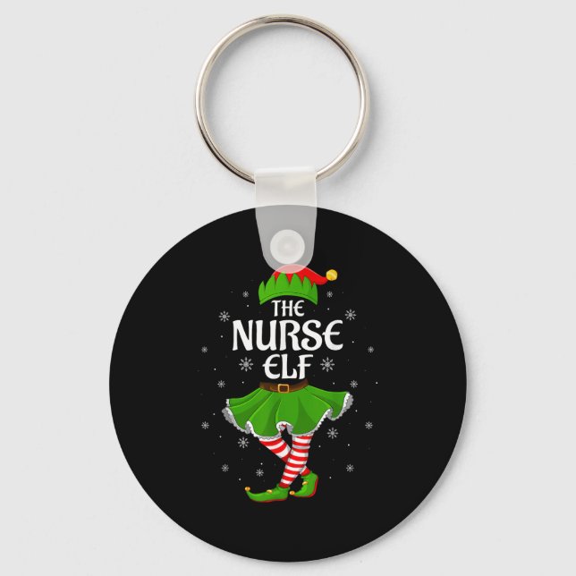 Nurse Elf Christmas Family Girls Women Elf Squad X Keychain (Front)