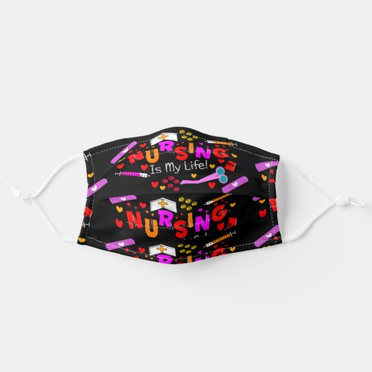 Nurse Face Mask "Nursing is My Life" (Front, Unfolded)