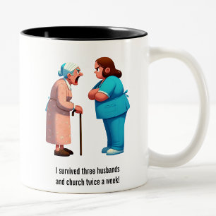 Nurse Face-Off With Feisty Granny Two-Tone Coffee Mug
