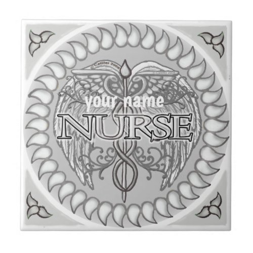 Nurse Fancy Caduceus custom name Ceramic Tile