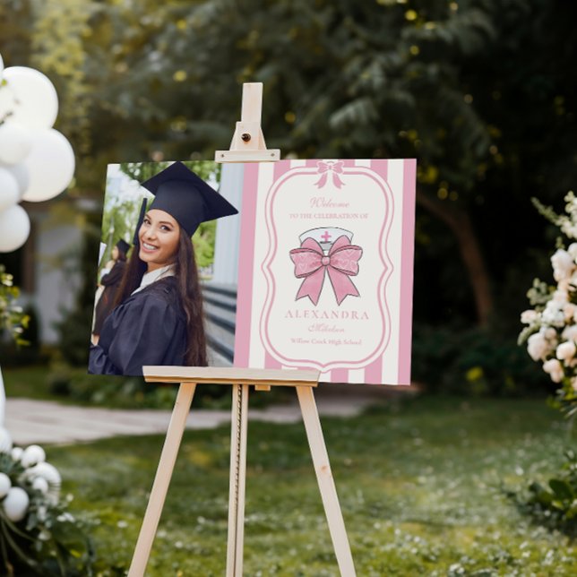 Nurse Fancy Coquette Pink Bow Graduation Foam Board (Creator Uploaded)