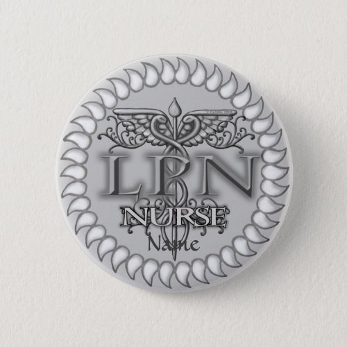 Nurse Fancy LPN Caduceus custom name pin button