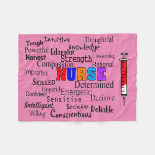 Nurse Fleece Blanket Describing Words Pink