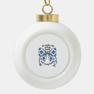 Nurse Floral Bow Stethoscope Vintage Engraving Des Ceramic Ball Christmas Ornament