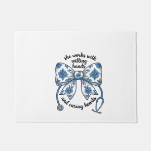 Nurse Floral Bow Stethoscope Vintage Engraving Des Doormat