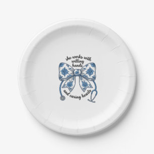 Nurse Floral Bow Stethoscope Vintage Engraving Des Paper Plates