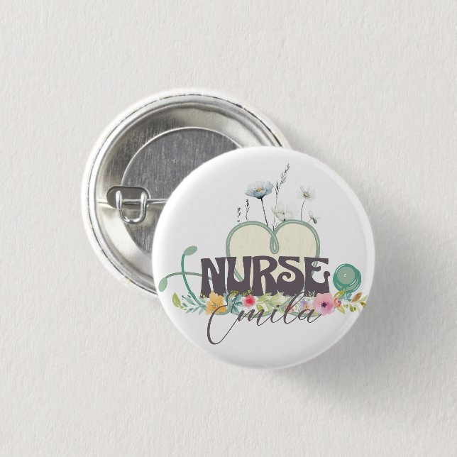 Nurse Floral Garden Your Name Button (Front & Back)