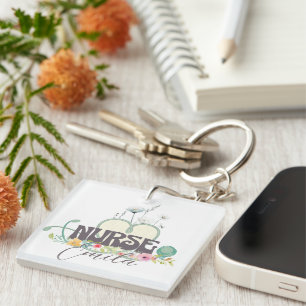 Nurse Floral Garden Your Name Keychain