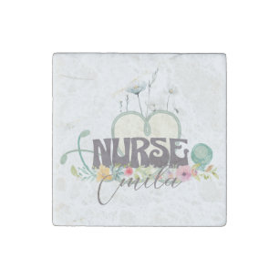 Nurse Floral Garden Your Name Stone Magnet