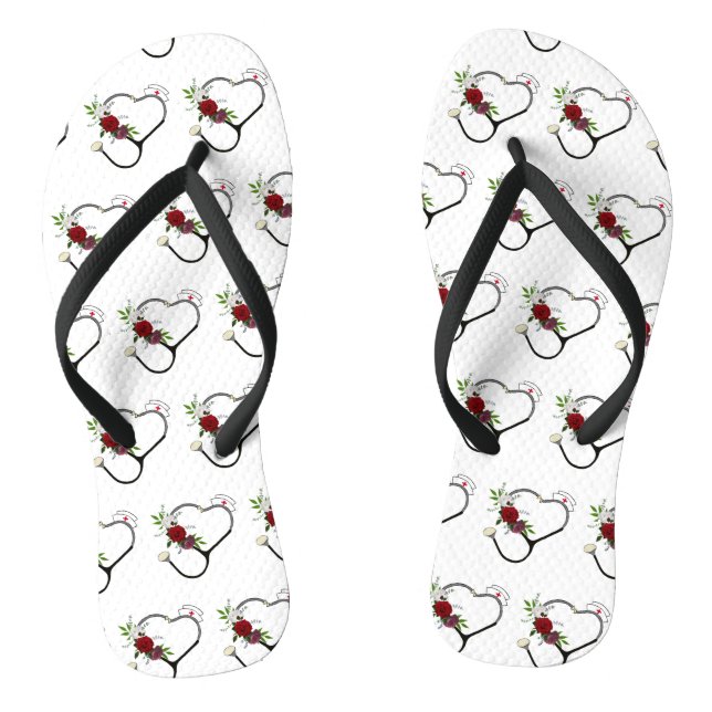 Nurse Floral Stethoscope Flip Flops (Footbed)