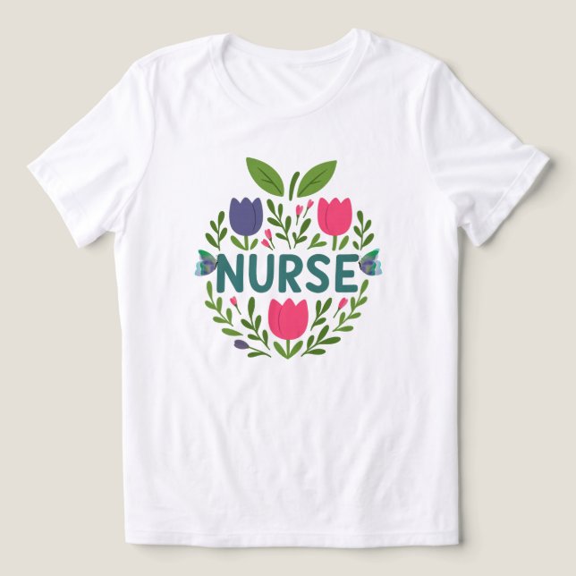 Nurse Floral Tulip Design Tri-Blend Shirt (Design Front)