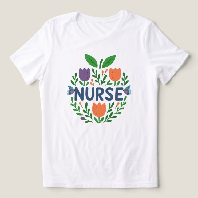 Nurse Floral Tulip Design Tri-Blend Shirt (Design Front)