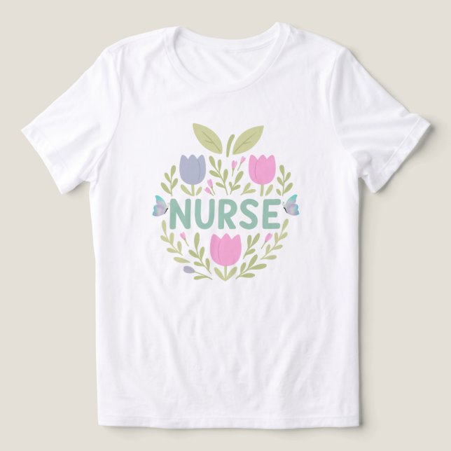 Nurse Floral Tulip Design Tri-Blend Shirt (Design Front)