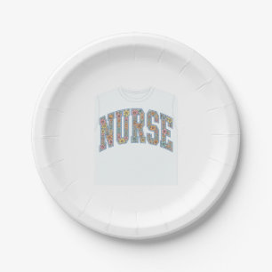 Nurse Floral Varsity Lettering Shirt Design_1 Paper Plates
