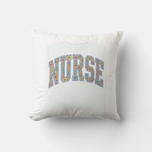 Nurse Floral Varsity Lettering Shirt Design_1 Throw Pillow