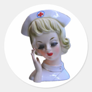 Nurse Front Line Hero Caregiver Lady Head Vase Classic Round Sticker