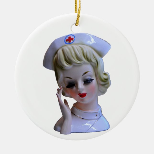 Nurse Front Line Hero Head Vase 1960s Ceramic Ornament (Front)