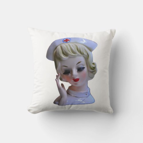 Nurse Front Line Hero Head Vase 1960s Throw Pillow