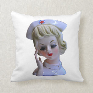 Nurse Front Line Hero Head Vase 1960s Throw Pillow