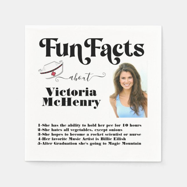 Nurse Fun Facts Graduation Photo Napkins (Front)