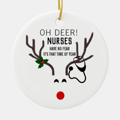 Nurse Funny Christmas Stethoscope Reindeer Ceramic Ornament