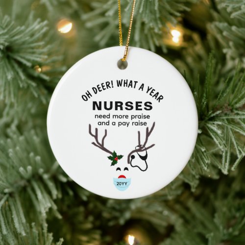 Nurse Funny Christmas Stethoscope Reindeer Custom Ceramic Ornament