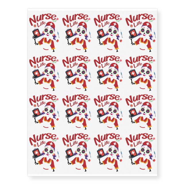 Nurse Funny Life Skeleton Halloween Temporary Tattoos (Front)