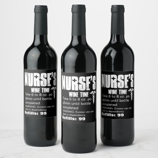 Nurse Funny Prescription Medical Caduceus Party Wine Label (Bottles)