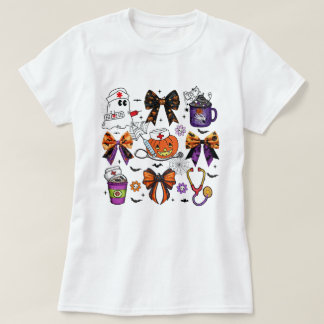 Nurse Funny Stethoscope Nurse Pumpkin Skull Lover  T-Shirt