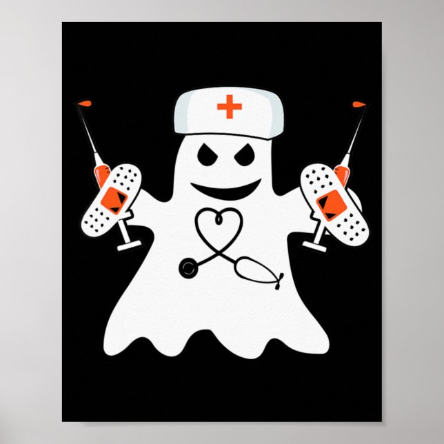 Nurse Ghost Lazy Halloween Costume Fun Nursing RN  Poster (Front)