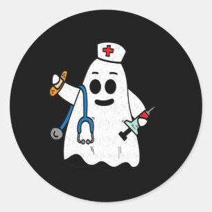 Nurse Ghost Scrub Cute Halloween Costume For Nurse Classic Round Sticker