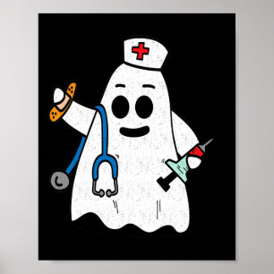 Nurse Ghost Scrub Cute Halloween Costume For Nurse Poster